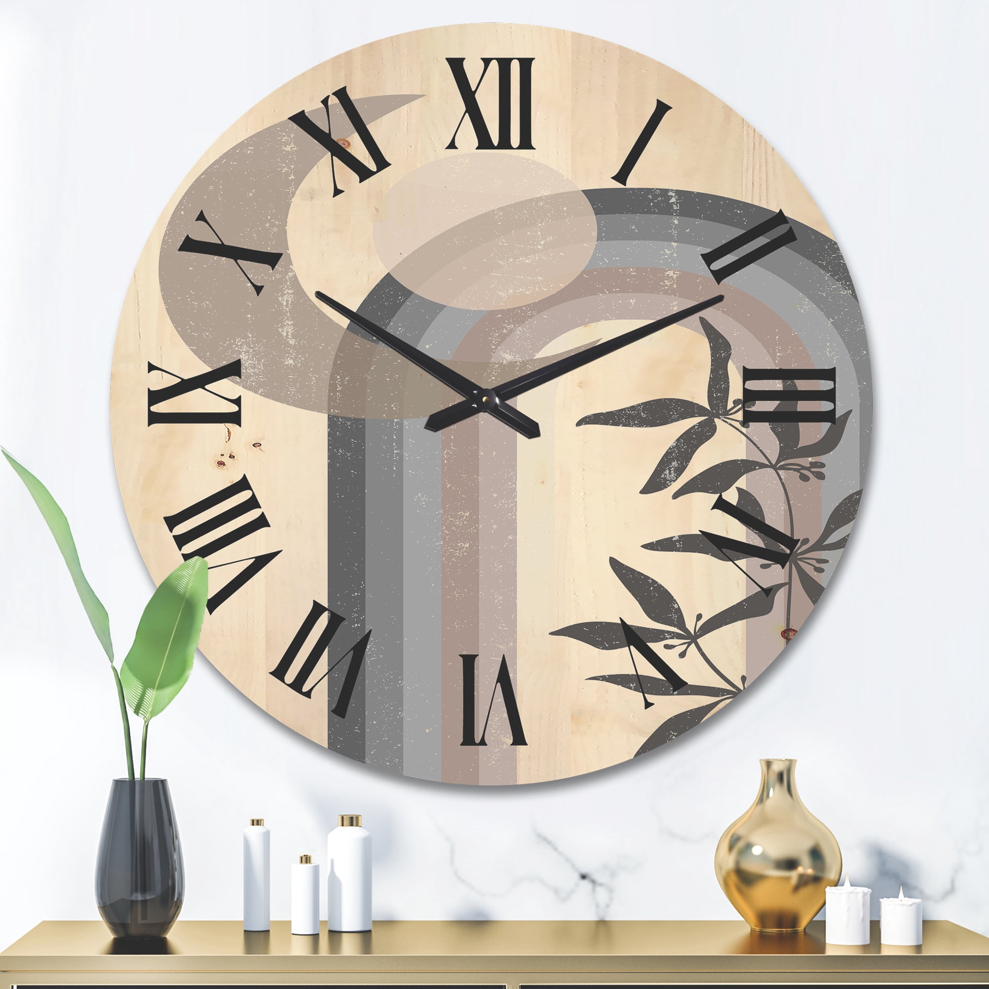 Designart 'Abstract Moon and Sun In Gray and Blue' Modern Wood Wall Clock