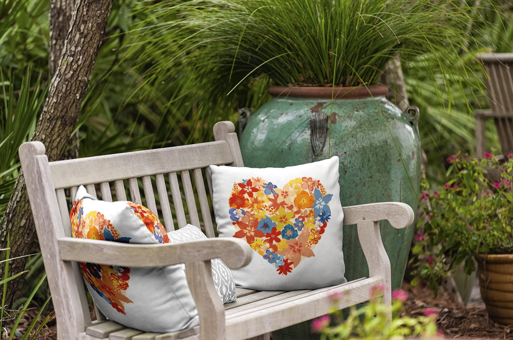 20" x 20" Simply Daisy Flowery Heart Polyester Indoor/Outdoor Pillow, Surf Board Orange Qty 1