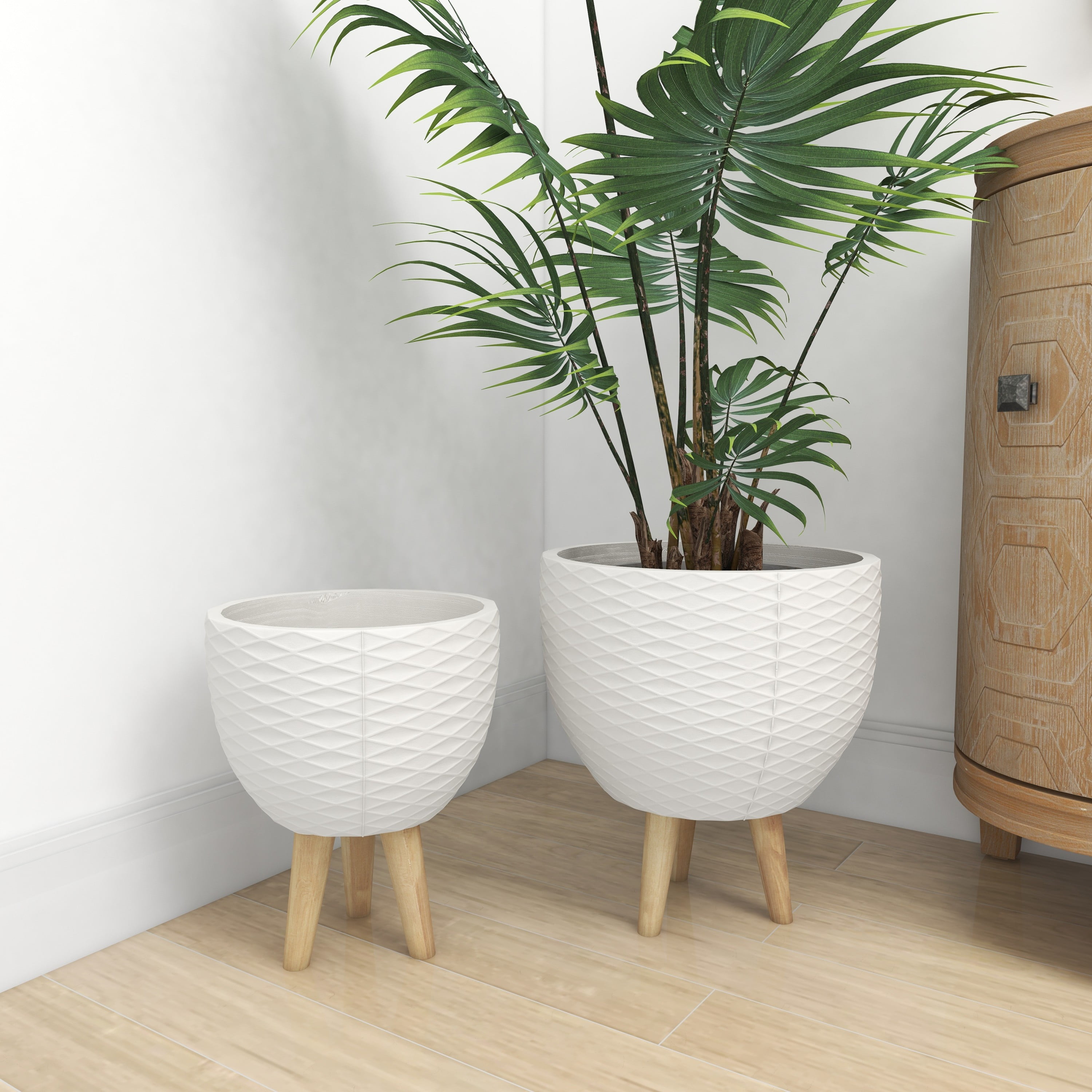 2 Pcs Mid Century Ceramic Plant Pots Indoor Decor White