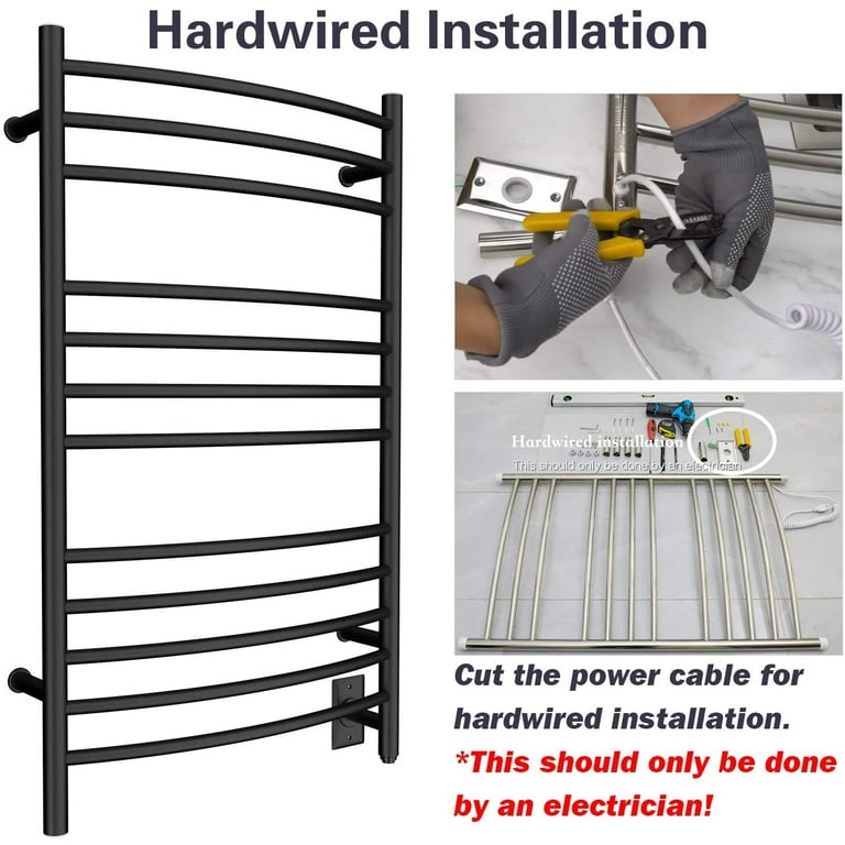 HEATGENE Towel Warmer Wall Mount Electric Plug in Hardwired Heated Towel Rack Matte Black Walmart