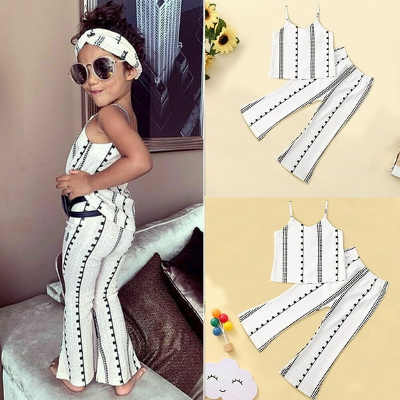 AURIGATE Toddler Girls Clothes Summer Outfits Sets with Short Sleeve T-Shirt Top Girls Casual Bell Bottom Pants 2Pcs Set