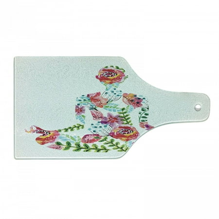 

Yoga Cutting Board Silhouette in Lotus Pose with Blooming Watercolor Flowers Green Leaves Body and Mind Tempered Glass Cutting and Serving Board Wine Bottle Shape Multicolor by Ambesonne