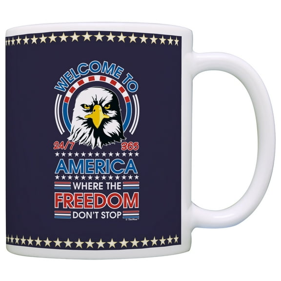 ThisWear Funny Patriotic Mug Welcome to America Where Freedom Don't Stop Mug Coffee Mug Flag