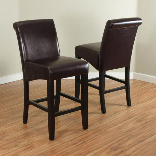 Milan Dark Brown Faux Leather Counter, Vila Faux Leather Brown Counter Stool Set Of 2