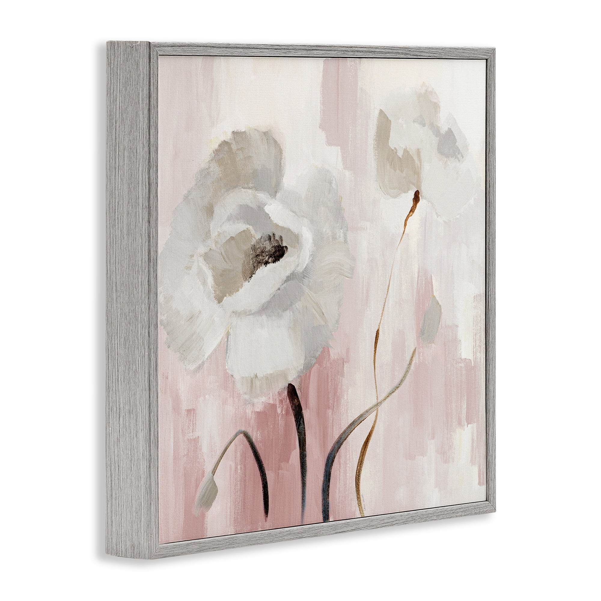Stupell Industries Abstract White Blossoms Botanical & Floral Painting Gray Framed Art Print Wall Art, 24 x 24