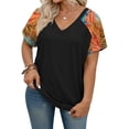 thumbnail image 3 of WellSize Plus Size T Shirts for Women Color Block Short Sleeve Tunic Tops Casual V Neck Summer Blouses, 3 of 8