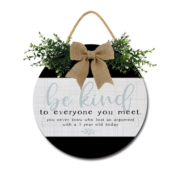 Be Kind Door Sign Home Decor Round Wood Wreaths Wall Hanging Sign Farmhouse Porch Sign Front Door Decoration for Housewarming Gift All Seasons Holiday,12In