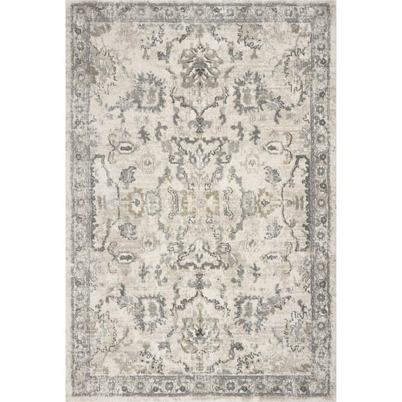 HomeRoots 9'x13' Ivory Machine Woven Distressed Floral Traditional Indoor Area Rug - 350269