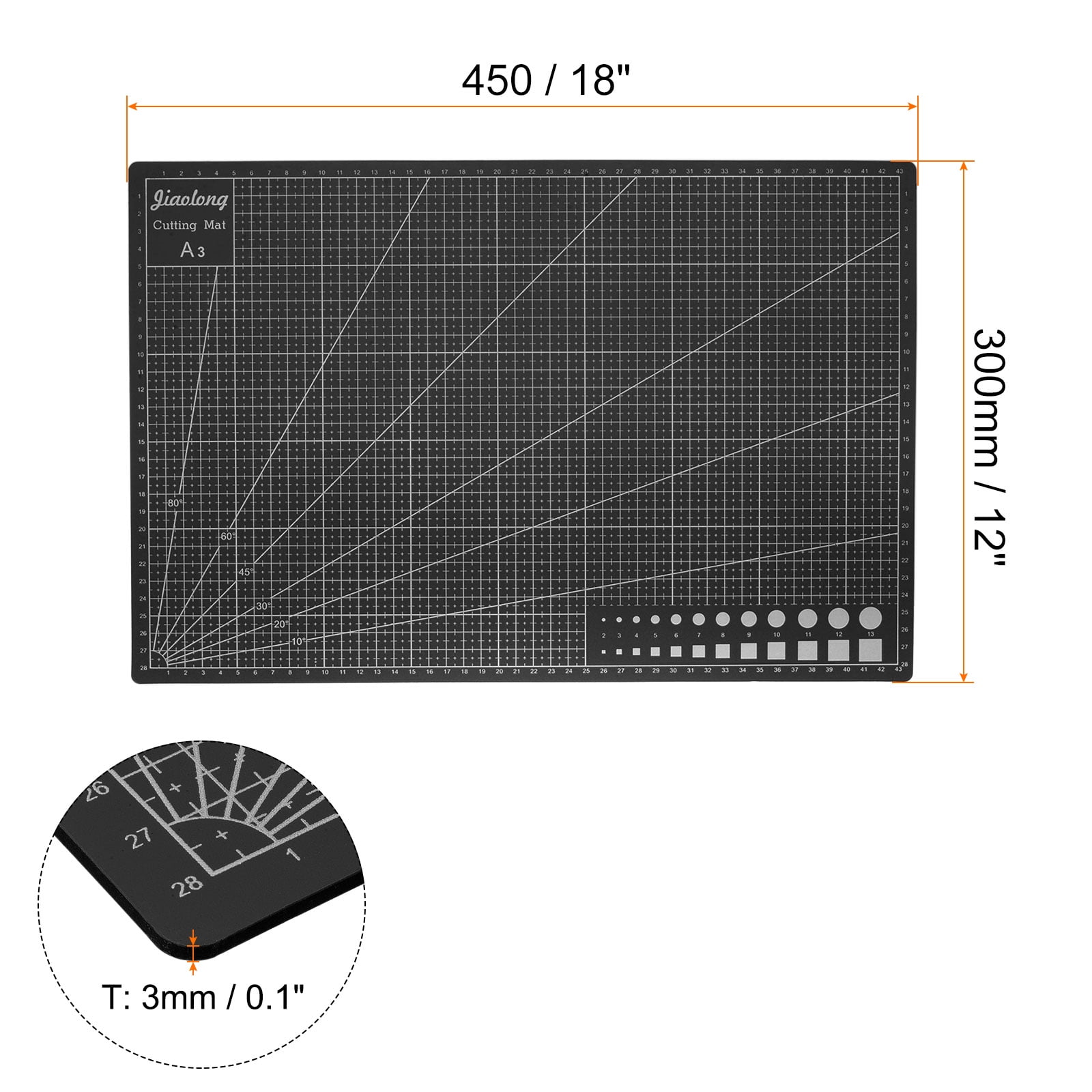 Uxcell A3 Self-Healing Cutting Mat 18"x12" Double-Sided Craft Cutting Board for DIY Art Work Cutting, Black