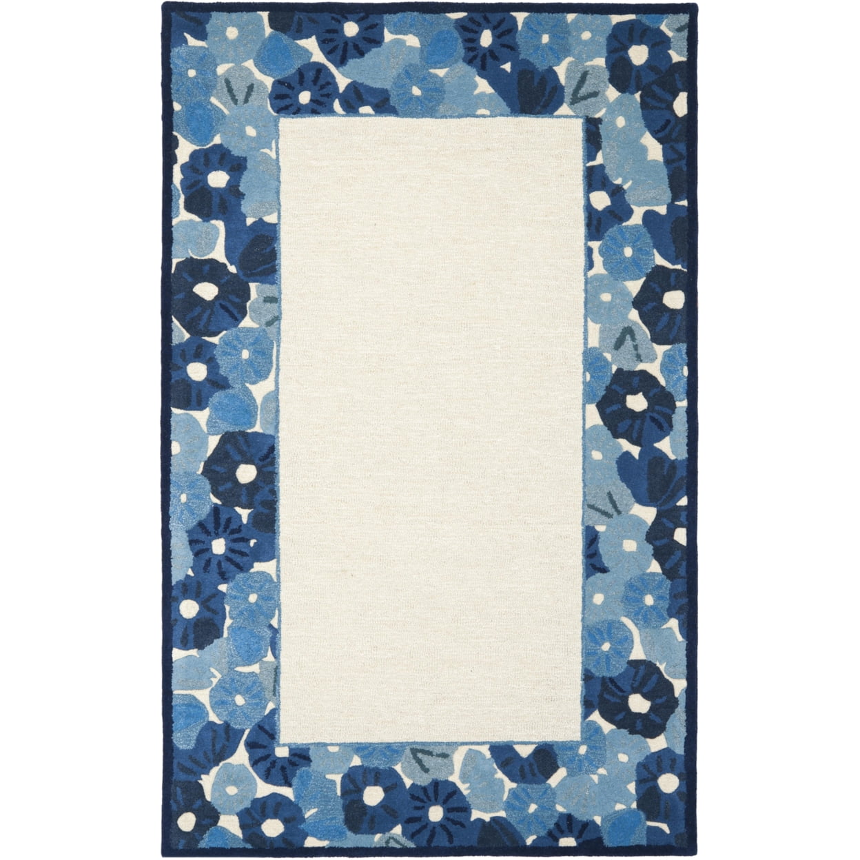 SAFAVIEH Martha Stewart Poppy Floral Border Area Rug, Azurite Blue, 6' x 6' Round