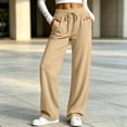 thumbnail image 5 of Xugsiok High Waist Sweatpants for Women Wide Leg Drawstring Loose Fit with Pockets Athletic Jogger Fall Outfits Khaki,3XL, 5 of 9
