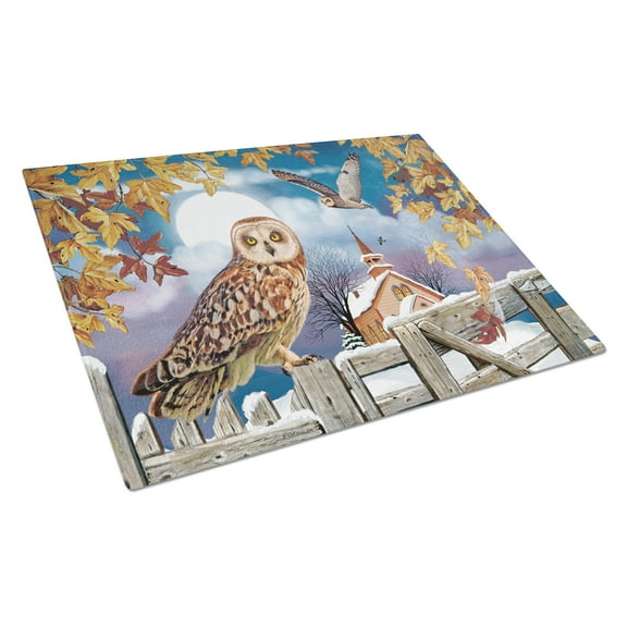 Carolines Treasures PRS4032LCB Short-Eared Owl In The Churchyard Glass Cutting Board Large, 12H x 16W, multicolor