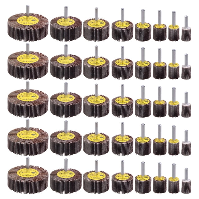 Juego de lijadora de ruedas abrasivas de 1/4" Rocaris, grano 80, ruedas de aletas de óxido de aluminio, rueda de lijado de forma cilíndrica, 8 tamaños, paquete de 40