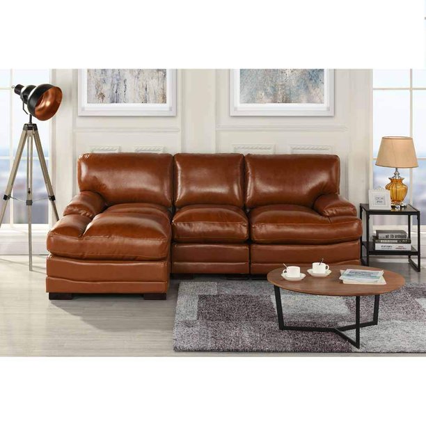 Mobilis Plush Leather Match Sectional Sofa with Left Facing Chaise
