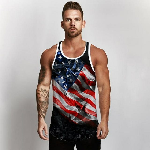 Men's American Flag Stripes and Stars Tank Top Shirt