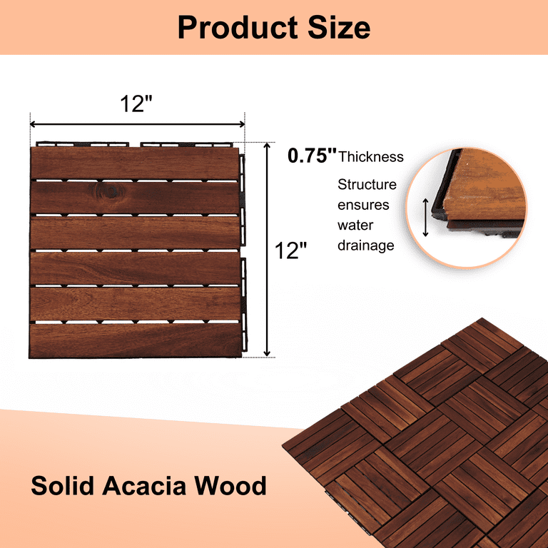 Patio Deck Tiles, Legahome 12 x 12 inches Wood Interlocking Deck 