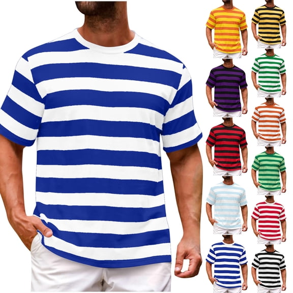 Dvprdro Mens Oversized Workout Tops Short Sleeve Crew Neck Striped Tees Sports Tees Gym Wear