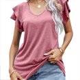 thumbnail image 1 of Camiseta de verano holgada de dos capas para una comodidad elegante Top de mujer con cuello en V y mangas con volantes, 1 of 6