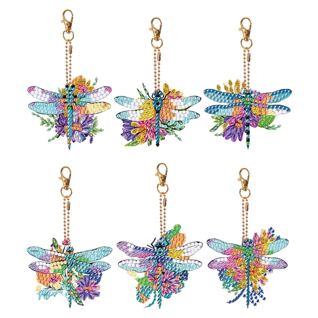 Llaveros Con Pintura Diamantes 6 Uds. Forma Especial Dinosaurios Libélula Doble Cara