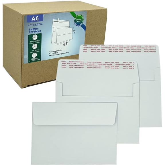 A6 Invitation envelopes（120 PCS 4.7x6.5 in） - windowless design 120GSM white paper envelopes with printabl quick self-seal for invitations, greeting cards, photos invoices