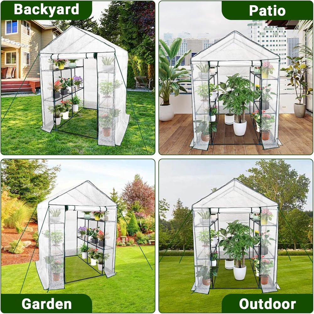 Walk-in Greenhouse for Outdoors,Portable Greenhouse, Shelves Green House Kit w/ Zippered Door Anchors and Ropes, Plant Garden Hot House for Garden Patio Backyard