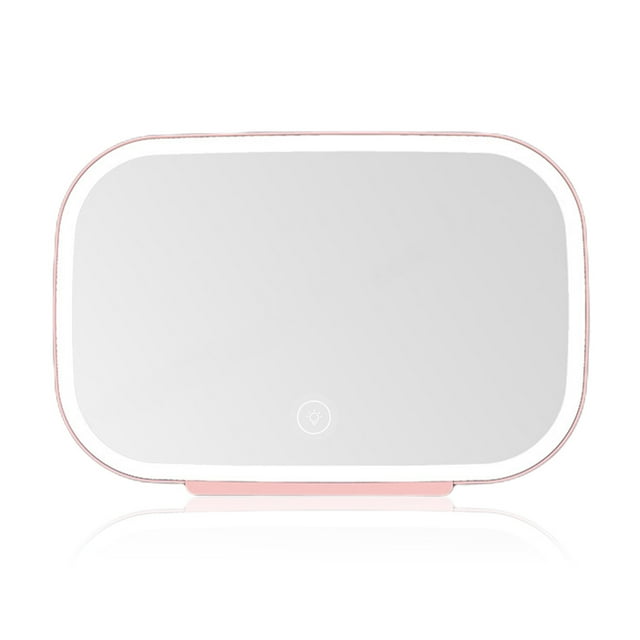 relayinert Car Sunshade Clip-on LED Makeup Mirror Accessory Low Mirrors Circle ABS Automotive Cosmetic USB Consumption Power Dimmable Light Pink