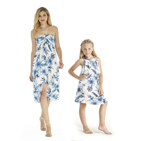 

Matching Hawaiian Luau Mother Daughter Halter Dress in Day Dream Bloom