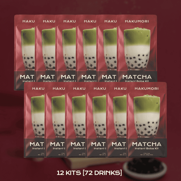 Hakumori Instant Boba Milk Tea Kit, Matcha Bubble Tea, Makes 6, 12, or 72 Drinks