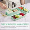 thumbnail image 2 of Fiambrera Bento 1100ml/38oz, Fiambrera Bento de 4 capas con cuchara y tenedor para niños, adultos y trabajadores de oficina, Fiambrera sin BPA Contenedores de alimentos a prueba de fugas (Verde) oso de fresa Hogar, 2 of 5