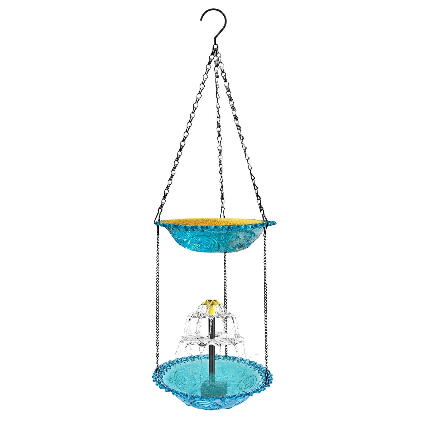 Solar Cascade Hanging Bird Bath Fountain, Double Layer Outdoor Hummingbird Bath with Feeder, Solar Powered Birdbath Water Kit, Decor for Patio Yard Garden
