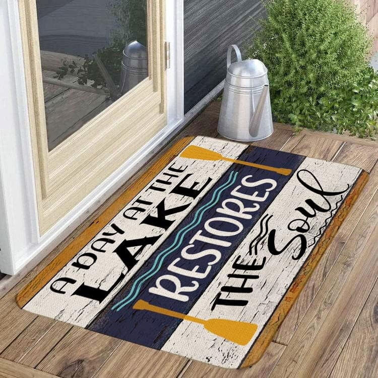 A Day at The Lake Restores The Soul Door Mat Farmhouse Lake Theme 17x30 Inch Lake House Indoor Outdoor Entrance Doormat Decor for Home Bedroom.