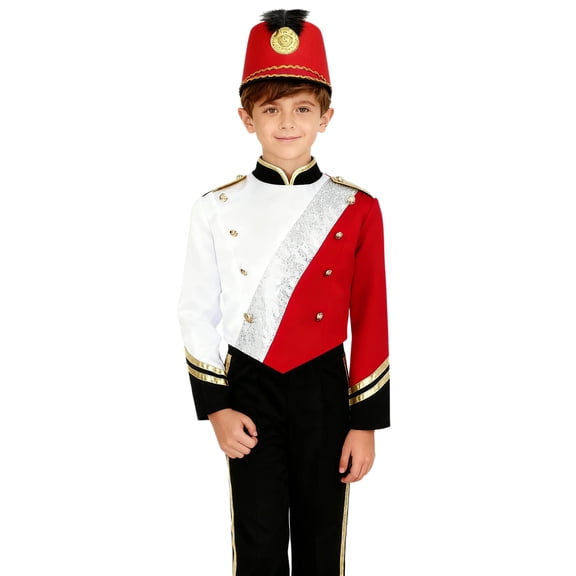 Aislor Boys Parade Jacket Royal Guard Long Sleeve Marching Band Outfits with Drummer Hat Red 6