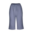 thumbnail image 2 of Womens Long Shorts with Pockets Cotton Linen Lounge Shorts Beach Vacation Knee Length Drawstring Casual Short (XL, Purple), 2 of 8