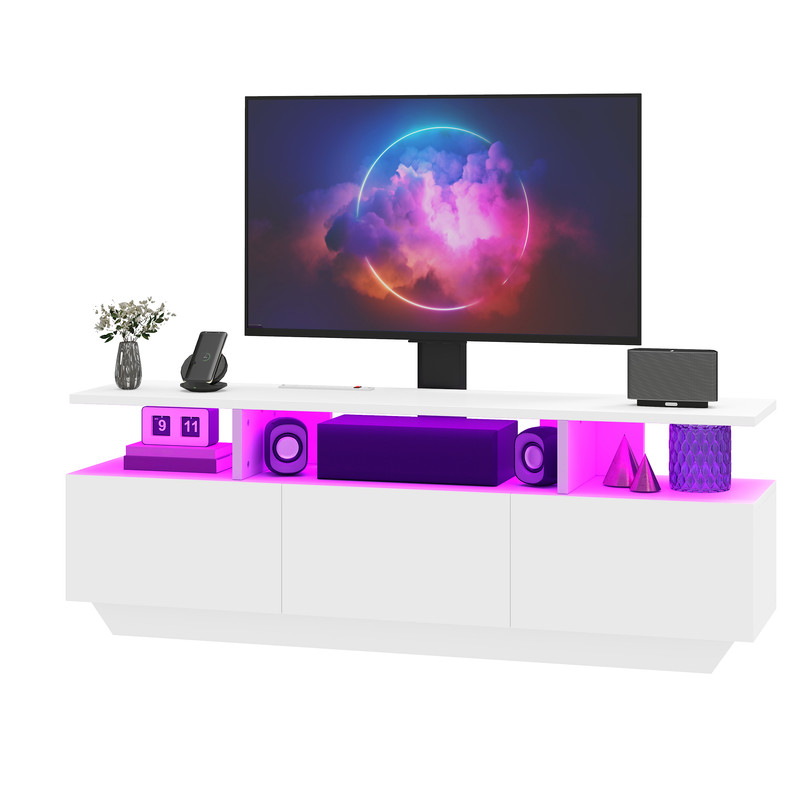 Uforic TV Stand with Mount, Power Outlets & LED, Entertainment Center for Up to 65" TV for Living Room, White
