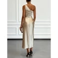 thumbnail image 4 of Women's Satin One-Shoulder Midi Dress, Ruched Waist Draped Formal Cocktail Party Dress, Elegant Evening Gown, S-2XL, 4 of 5