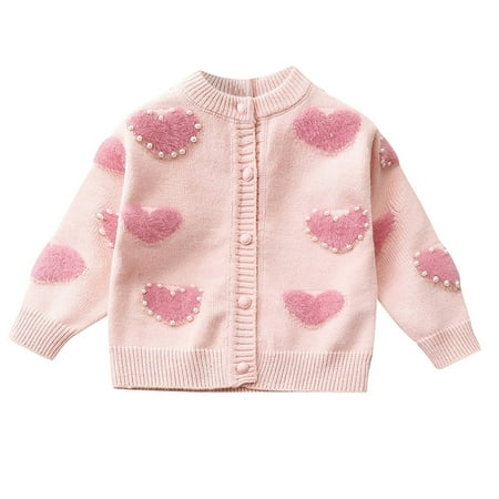

Korean Fashion Childrens Jackets Coats Toddler Children Kids Baby Girls Long Sleeve Fleece Love Print Pearl Sweater Cardigan Coat Jacket Outer Outfits