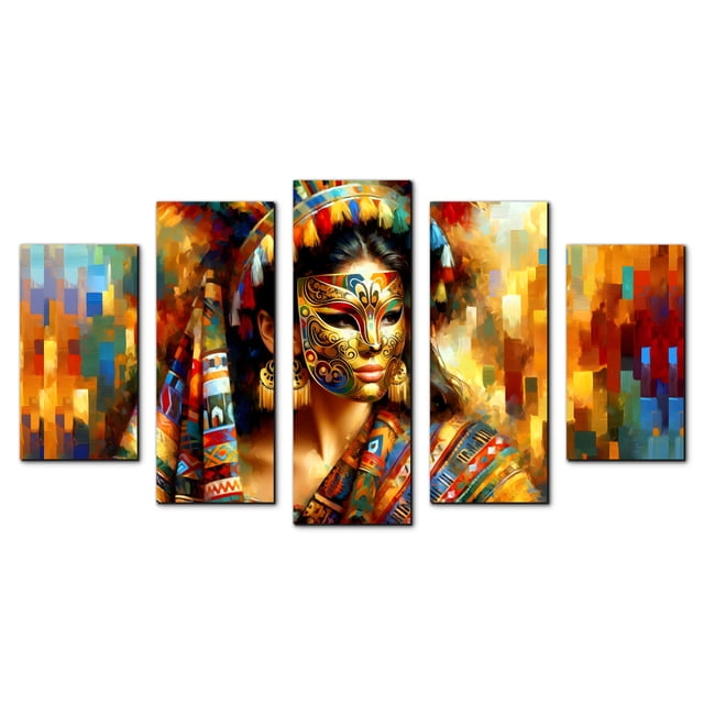 Cuadro Decorativo Abstracto Mujer con Mascara Etnico Cuadros Abigail Set de 5 Piezas