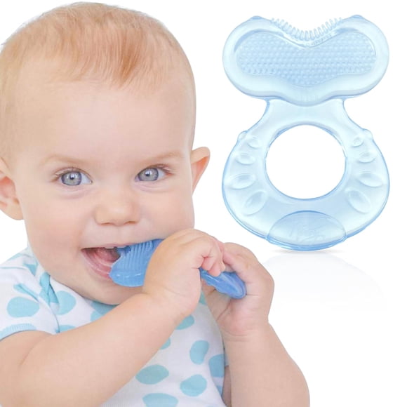 Teether Nuby Silicone Teethe-eez con cerdas y funda azul