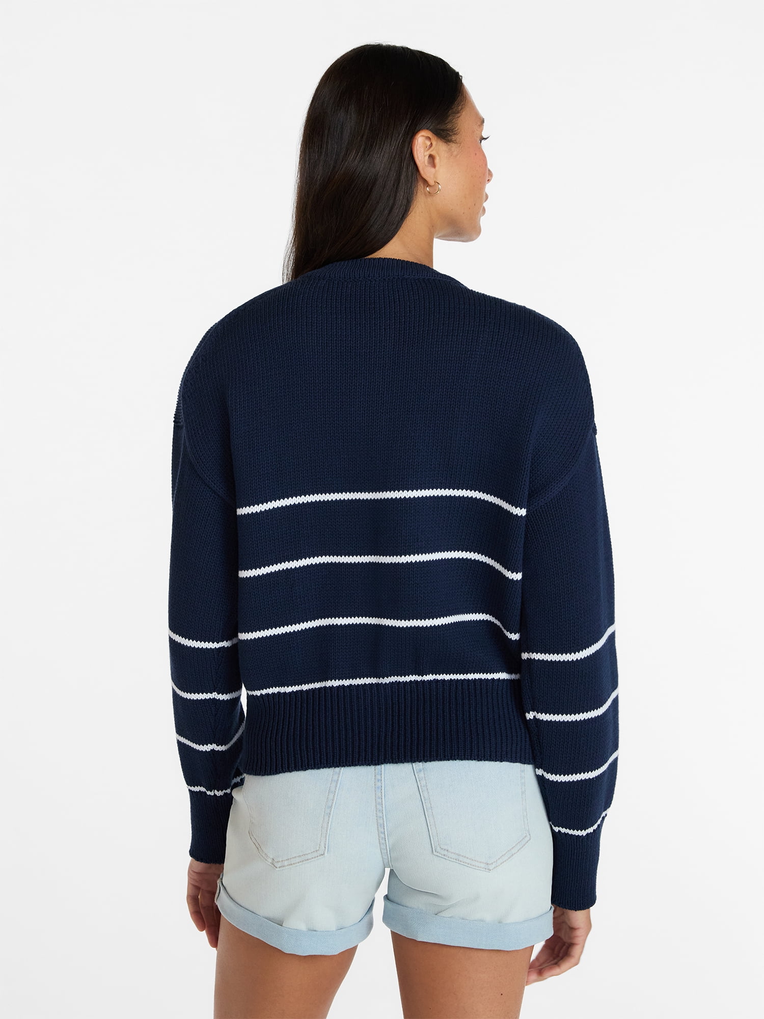 Time and Tru Women's Striped Cardigan Sweater with Long Sleeves, Sizes XS-XXXL