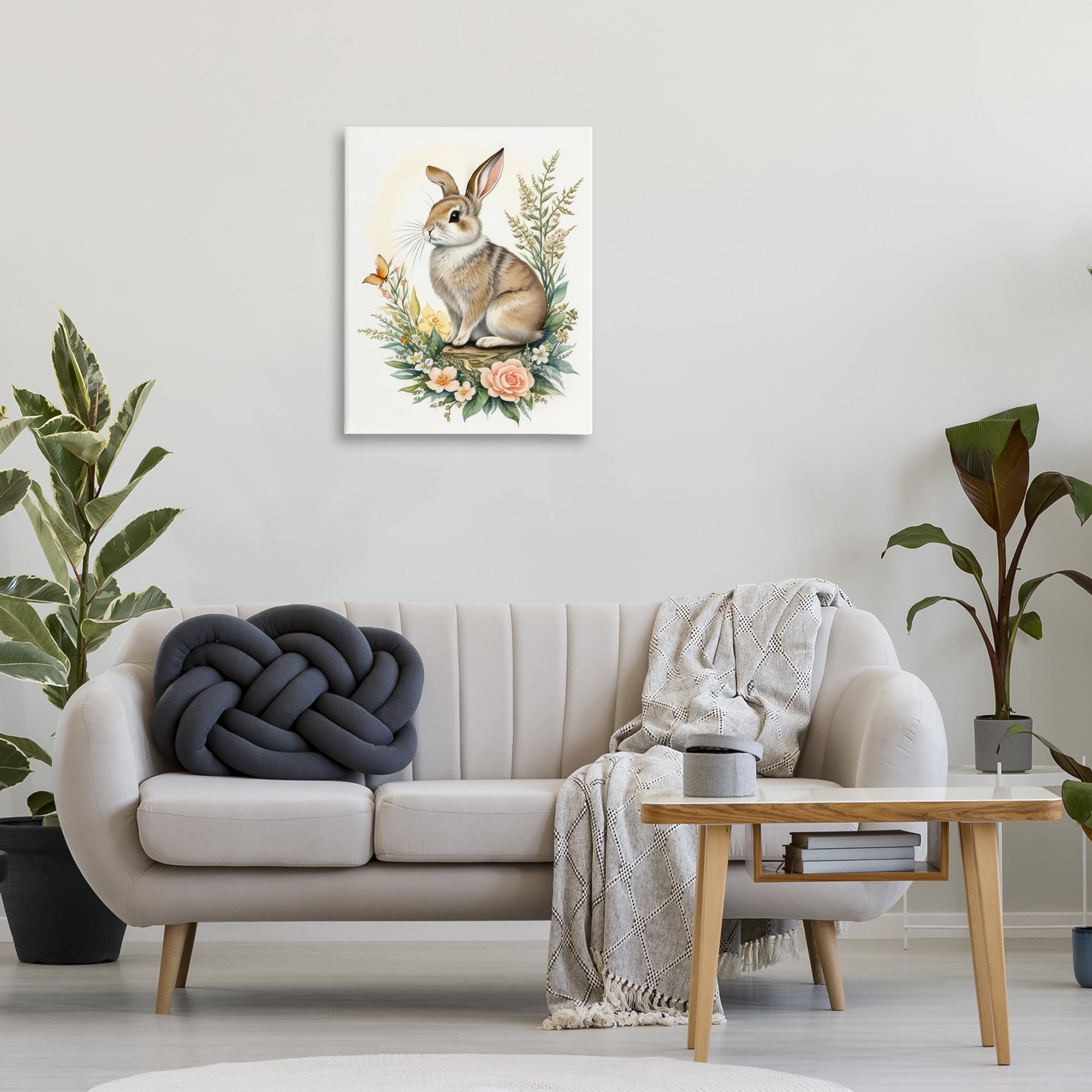 Stupell Industries Rabbit Among Flowers Animals & Insects Painting Gallery Wrapped Canvas Art Print Wall Art, 24 x 30