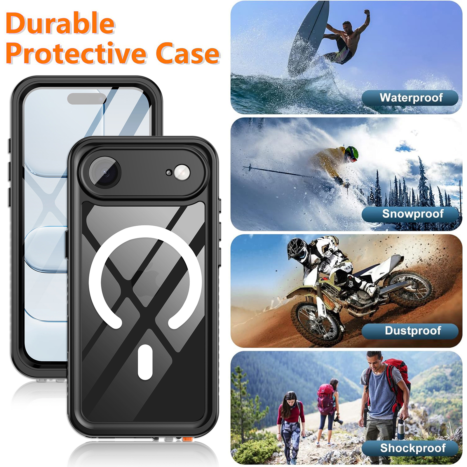 Casetego for iPhone Air Waterproof Case,Compatible with Mag-safe,with Built-in Screen Protector Full-Body Snowproof,Dustproof and Shockproof Protective Magnetic for iPhone Air 2025 Phone Case,Black