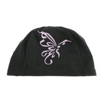 Unique Bargains 1 Pc Nylon Butterfly Print Swim Cap Black Pink