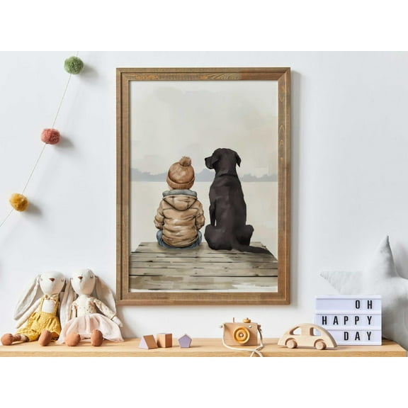 Labrador Nursery Decor, Boy & Labrador Art, Black Labrador Print, Labrador Retriever Print, Lab Wall Art, Dog Wall Decor For Boy Wall Art, Modern Wall Decor, 12x18 UNFRAMED