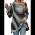 thumbnail image 2 of Camisa Informal de Larga A Rayas para Mujer, , con Cuello Redondo, Ajustada, Holgada, Básica Gris Negro M, 2 of 10