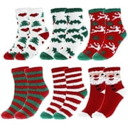 Women Christmas Fuzzy Socks, Fluffy Socks,Winter Warm Cozy Striped Socks, Crew Socks,Adult Home Slipper Socks,6 Pairs