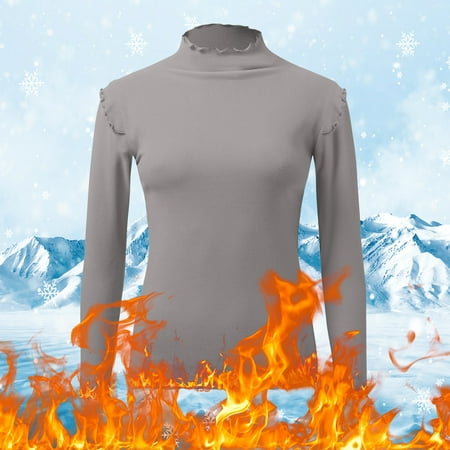 Skpblutn Women s Thermal Shirts Winter Tops For Crew Neck Fleece Lined Underwear Slim Tops Long Sleeve Baselayer for Cold Weather
