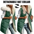 thumbnail image 2 of YOIAVAIOY Women Long Puffer Vests Reversible Hooded Sherpa Jacket Sleeveless Zip Up Winter Coat Fall Vests Outerwear Green M, 2 of 10