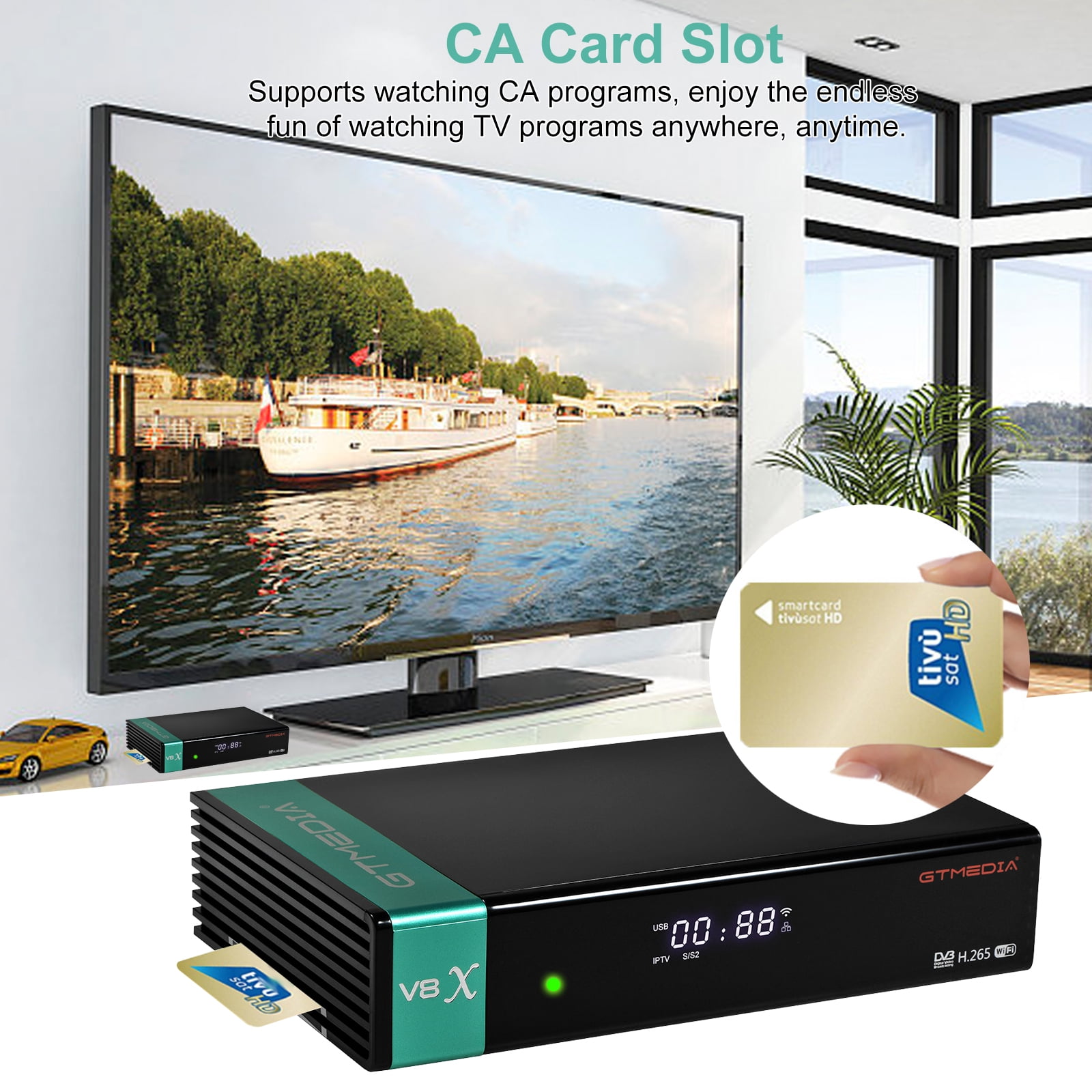 GTMEDIA V8X DVB-S2/S2X TV Receiver Support H.265 PowerVu,Biss key,Built-in  Wifi