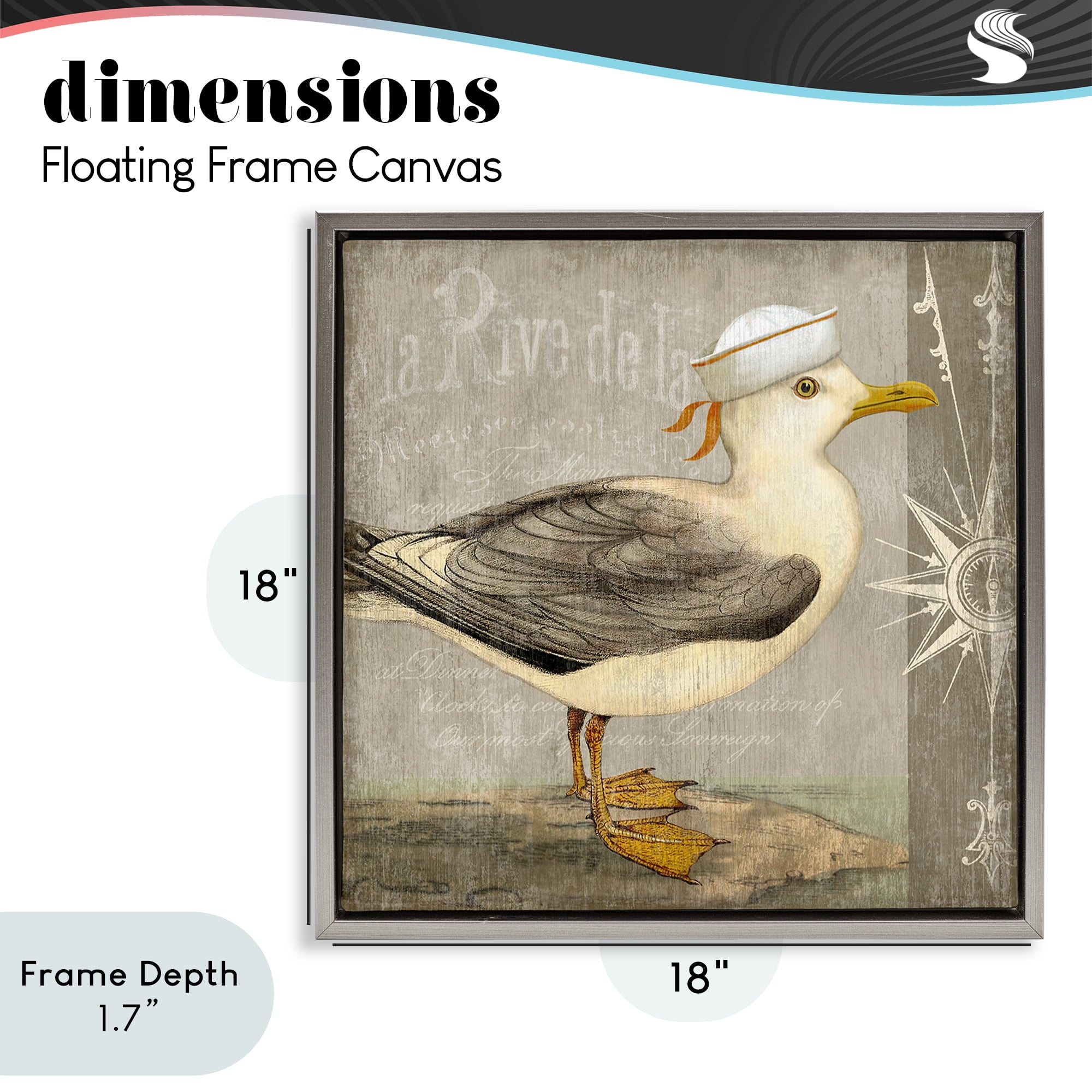 Stupell Industries Rustic Little Seagull Gray Framed Floater Canvas Wall Art, design by Suzanne Nicoll