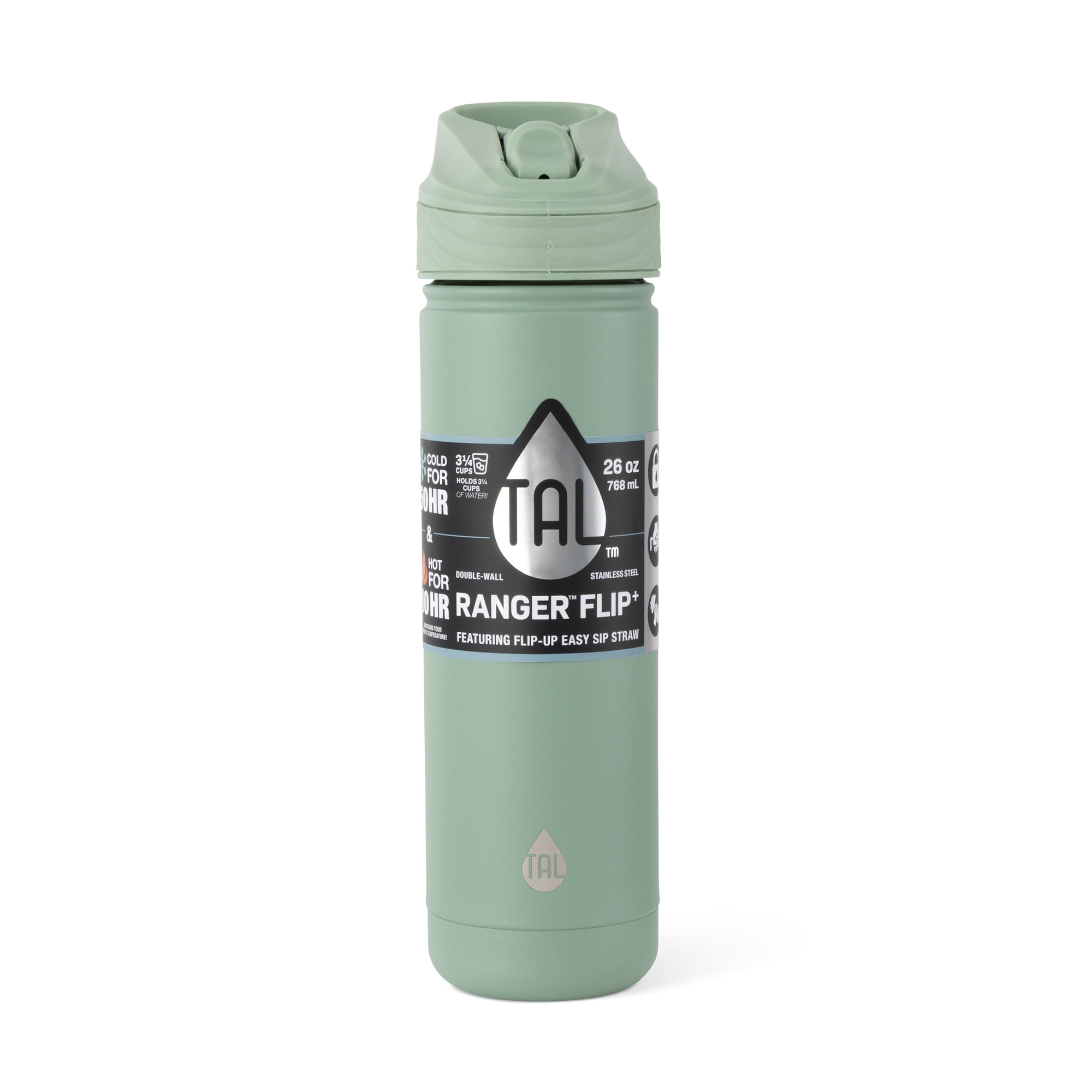TAL Stainless Steel Ranger Water Bottle with Easy Sip Straw 26oz, Sage